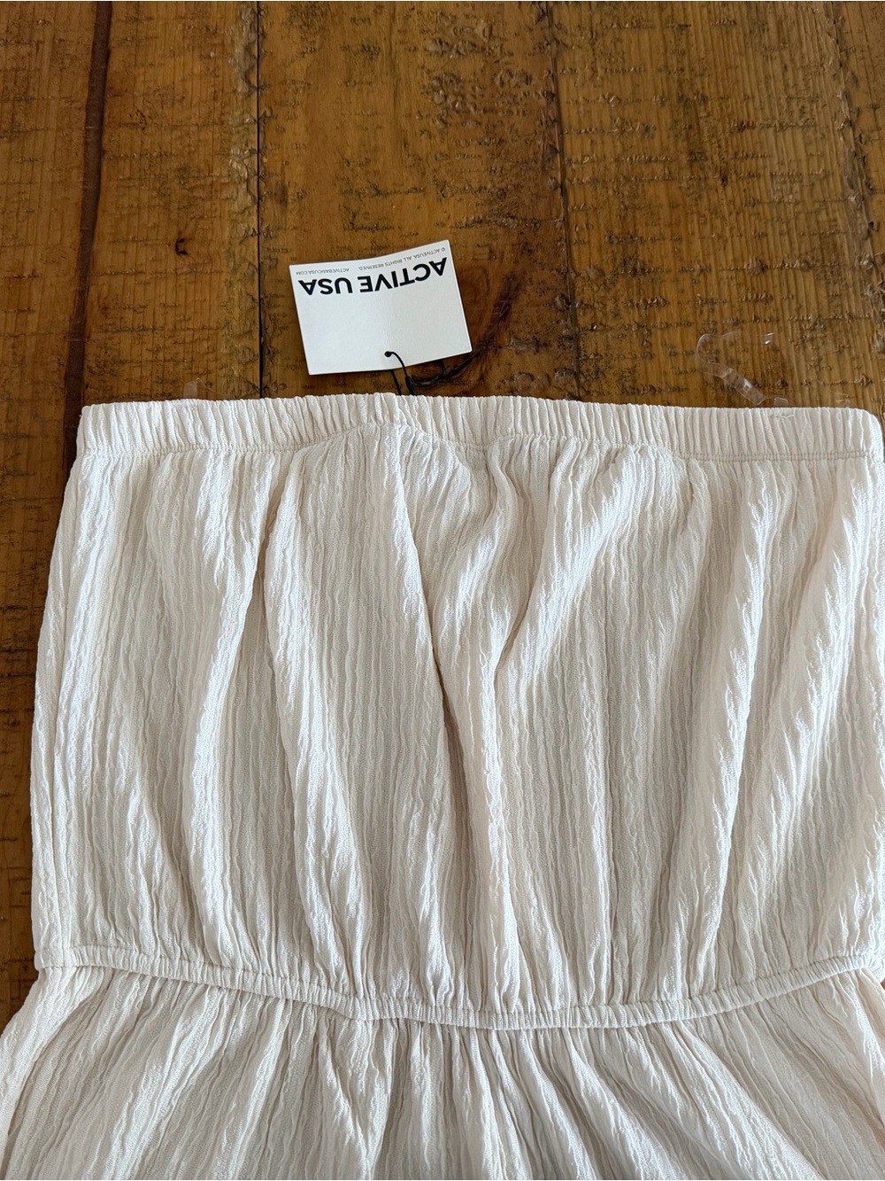 Active USA Crinkle-Knit Strapless Wide-Leg Jumpsuit in Ivory - Picture 2 of 4